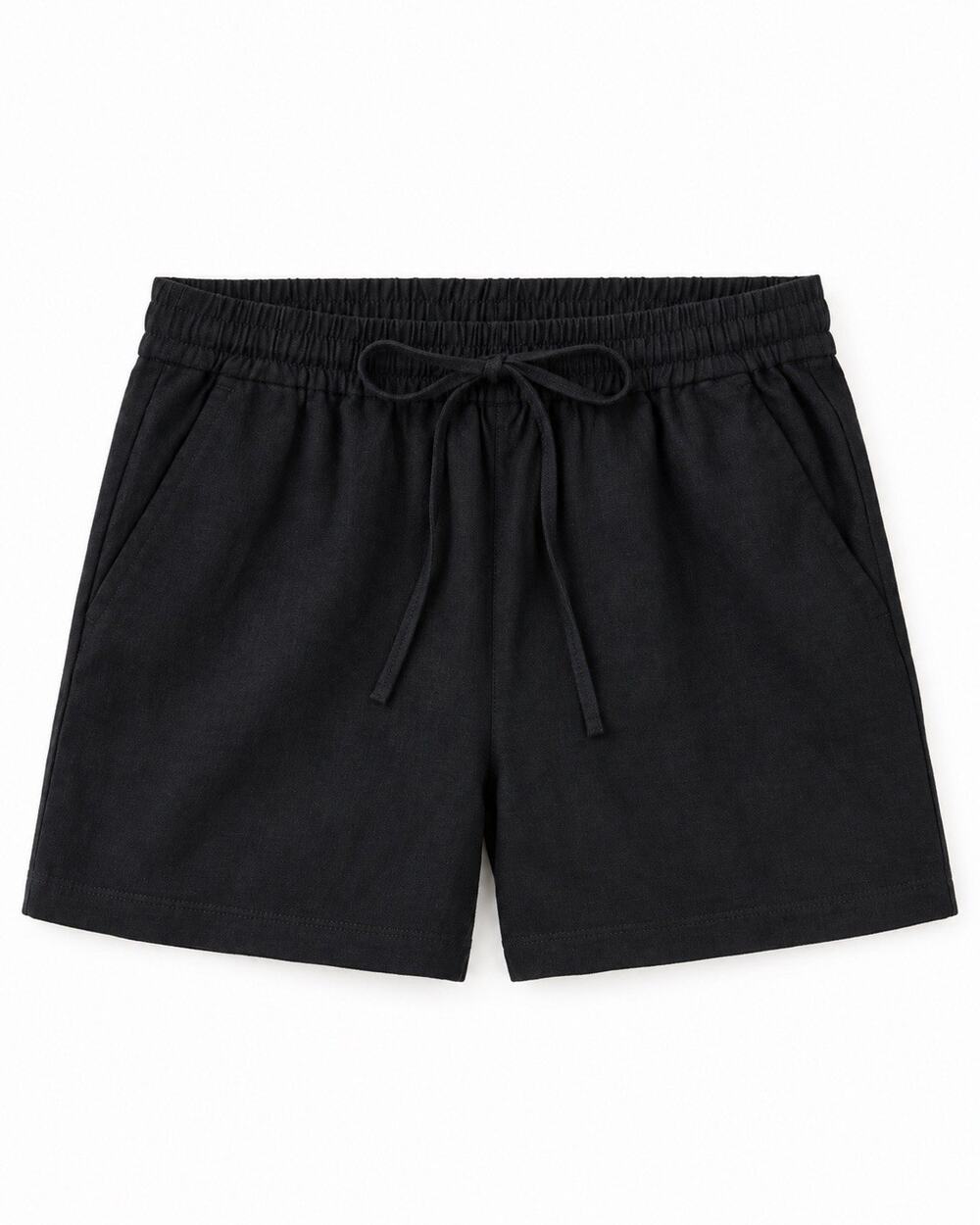 J Crew Linen Blend Drawstring Shorts Womens 8 Black Pull On Casual Comfy Resort